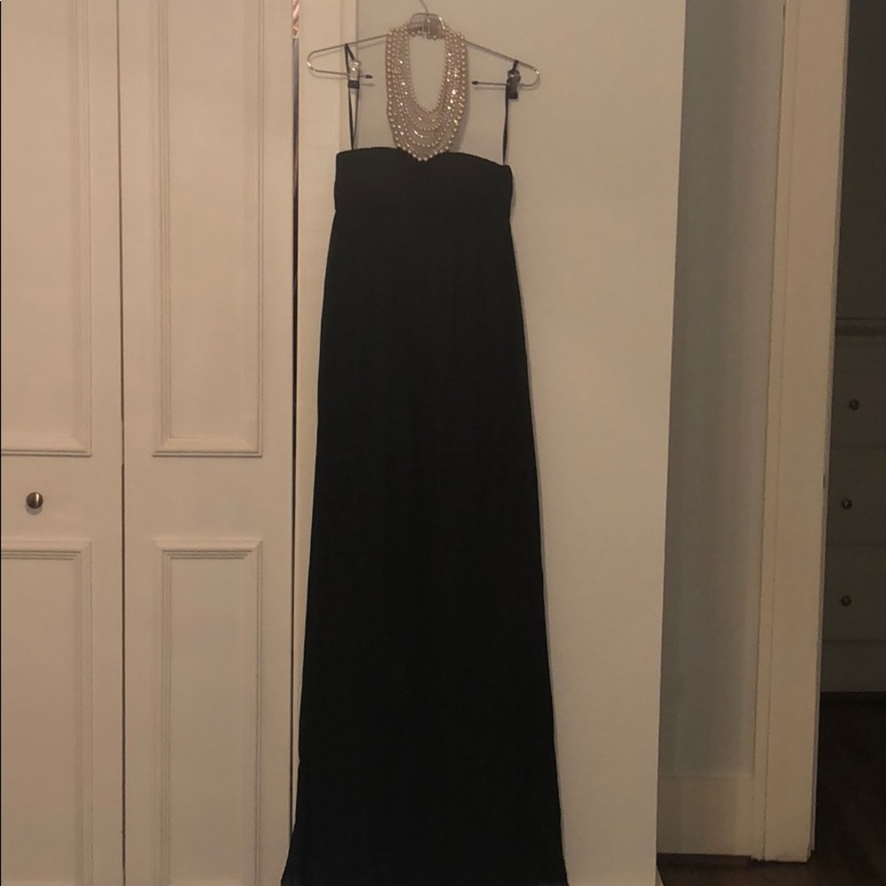 Aidan Mattox Black Gown With Pearl Neckline
